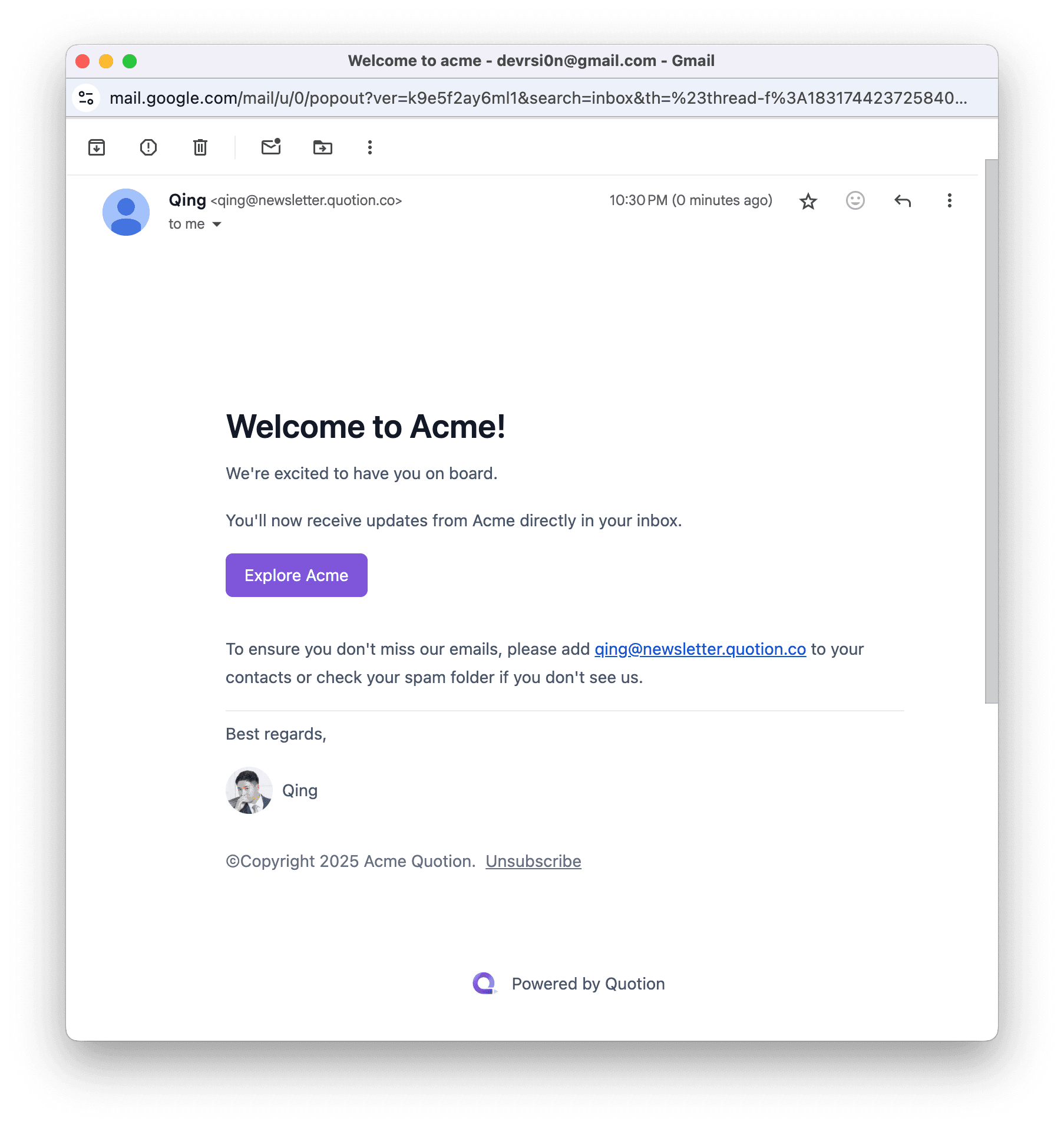 Default Welcome Email