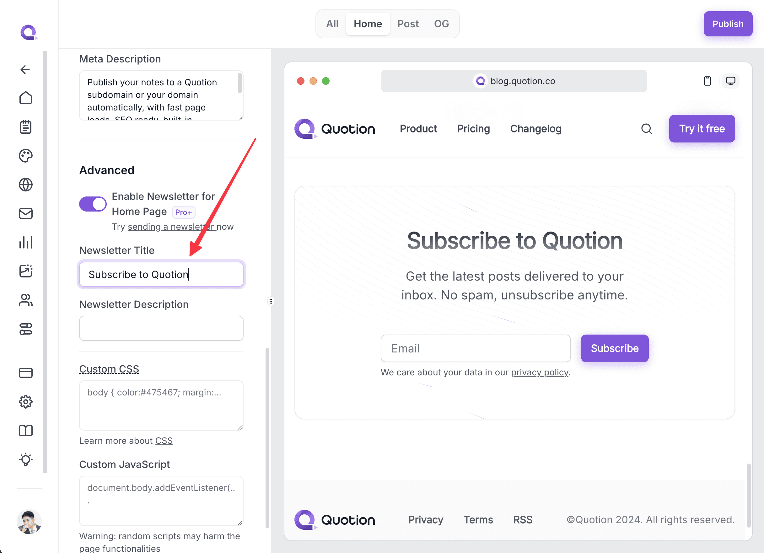 Customize the Newsletter Form title and description