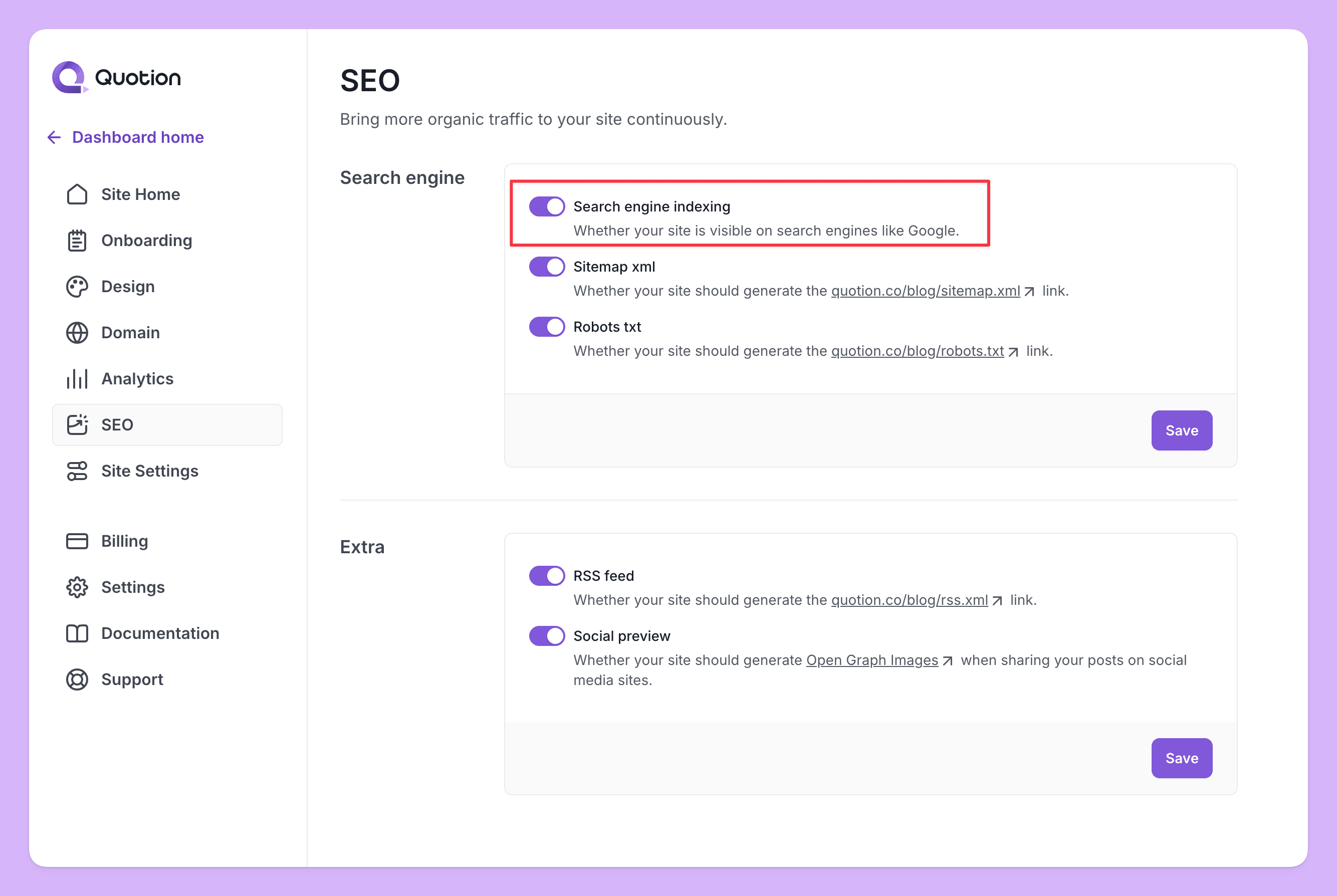 Site SEO settings