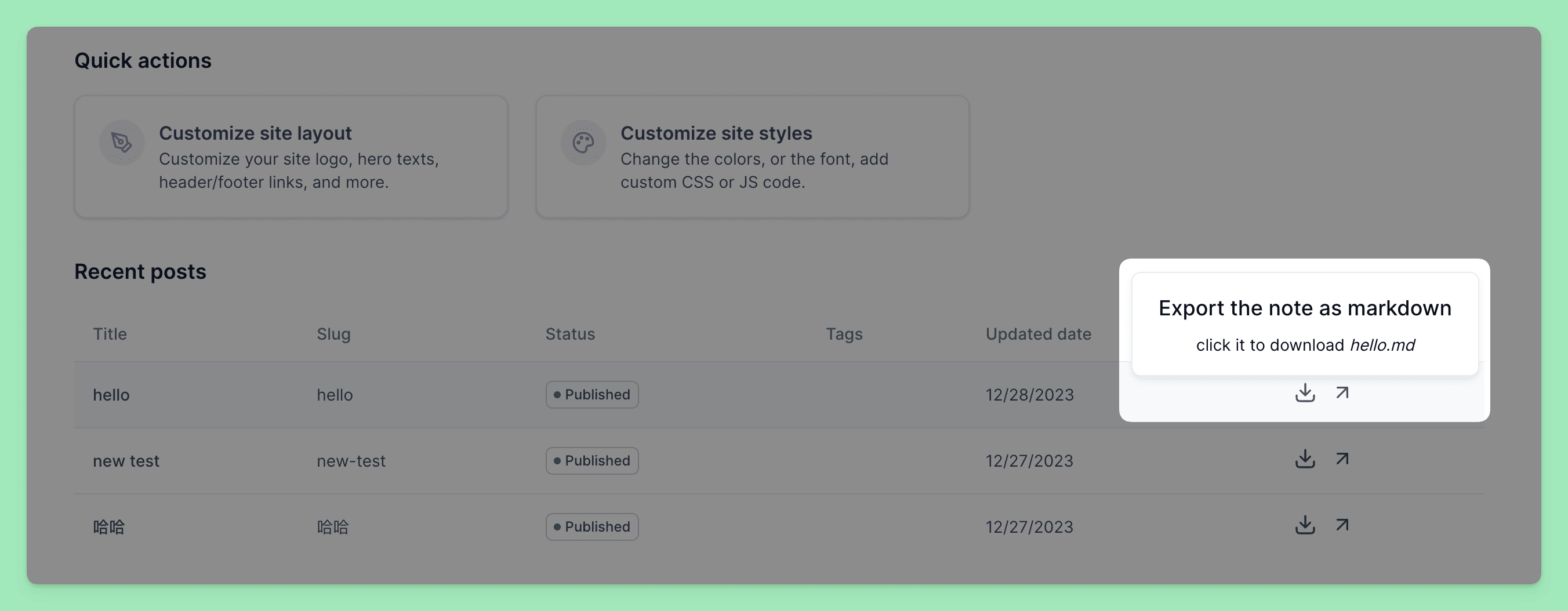 Export markdown