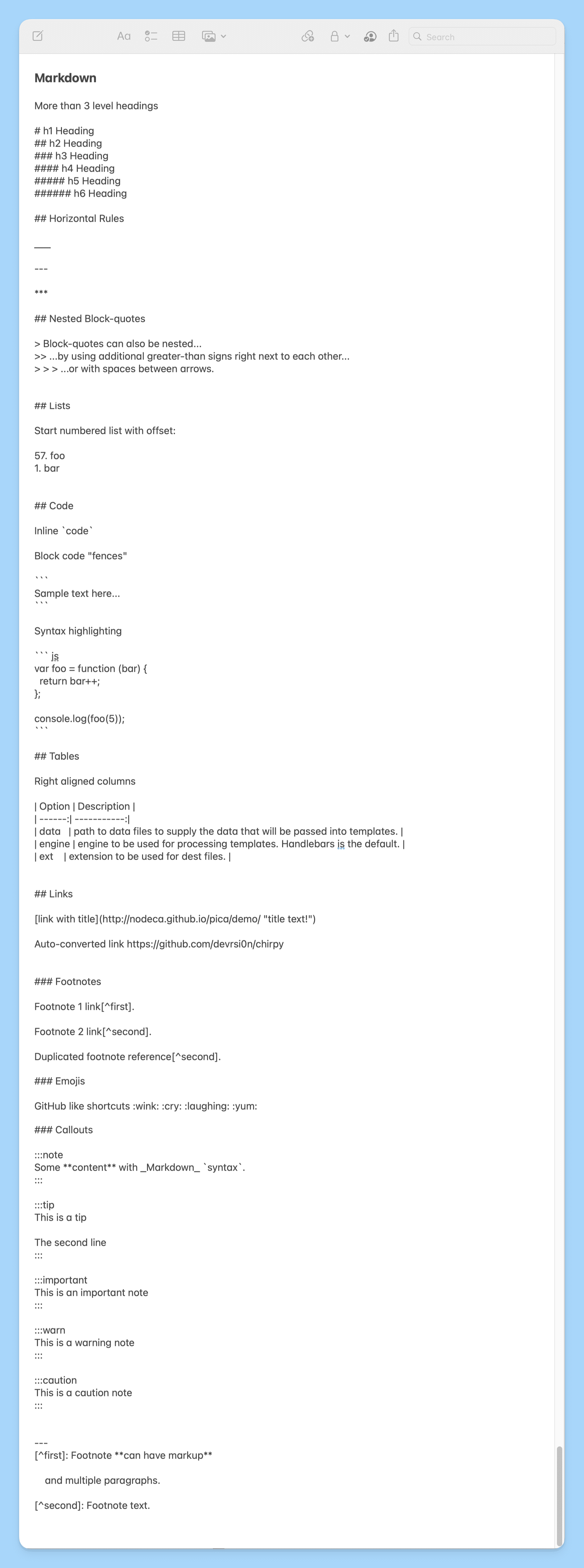 Markdown note